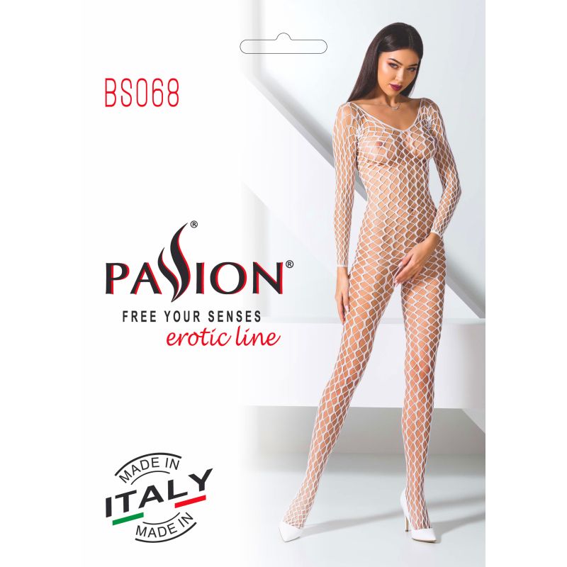 Passion Lingerie Ribbed Mesh Quality Bodystocking BS068 One Size White Passion Lingerie