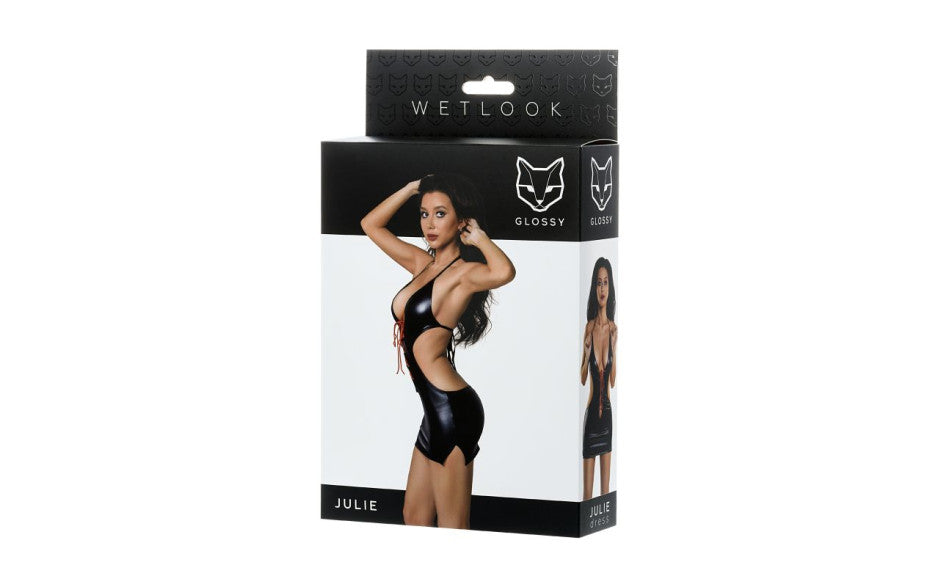 Glossy Dress Wetlook With Red Laces Julie Medium Glossy