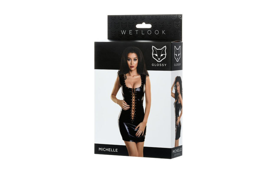 Glossy Wetlook Dress With Studs Michelle XL Glossy