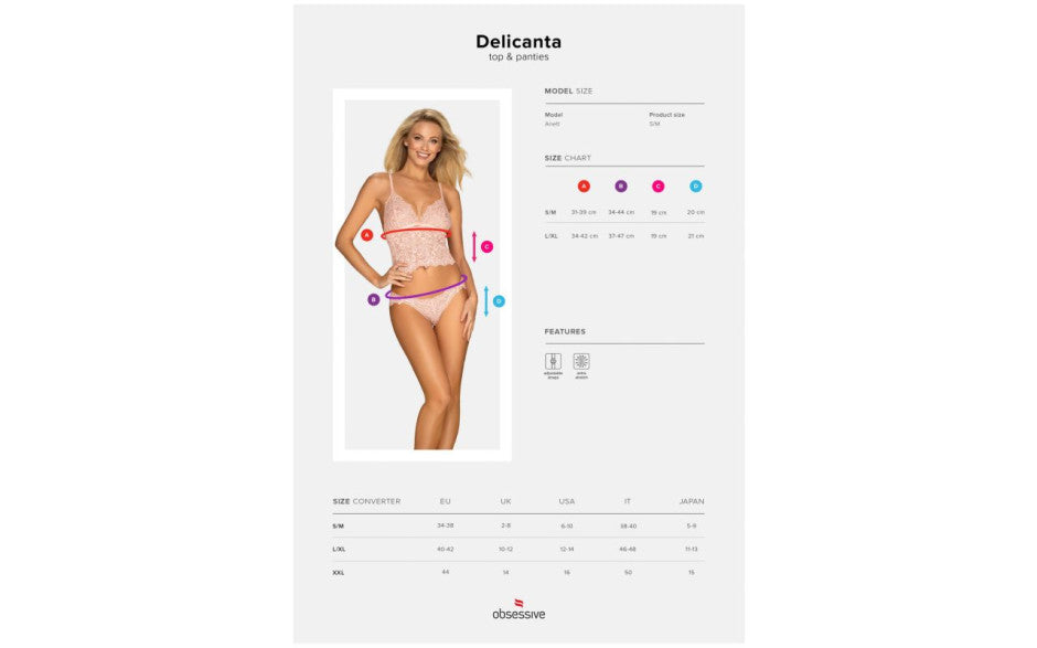 Obsessive Delicanta Womens Top & Panties Pink L / XL Obsessive