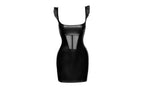 Noir Handmade Power Wetlook Short Dress With Front Tulle Inserts Black Large Noir Handmade