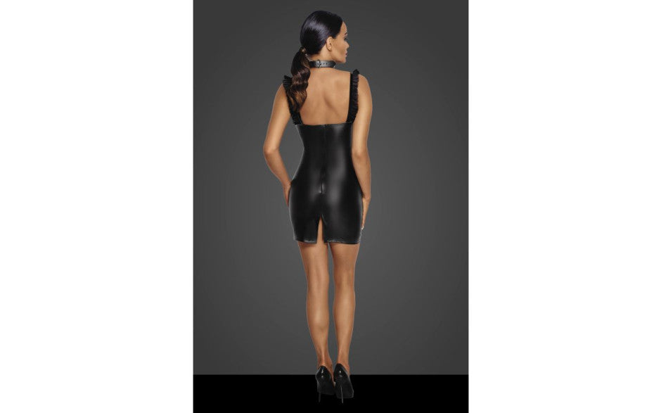 Noir Handmade Power Wetlook Short Dress With Front Tulle Inserts Black Large Noir Handmade