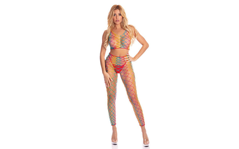 Pink Lipstick 2 Piece Womens Body Stocking One Size Rainbow Pink Lipstick