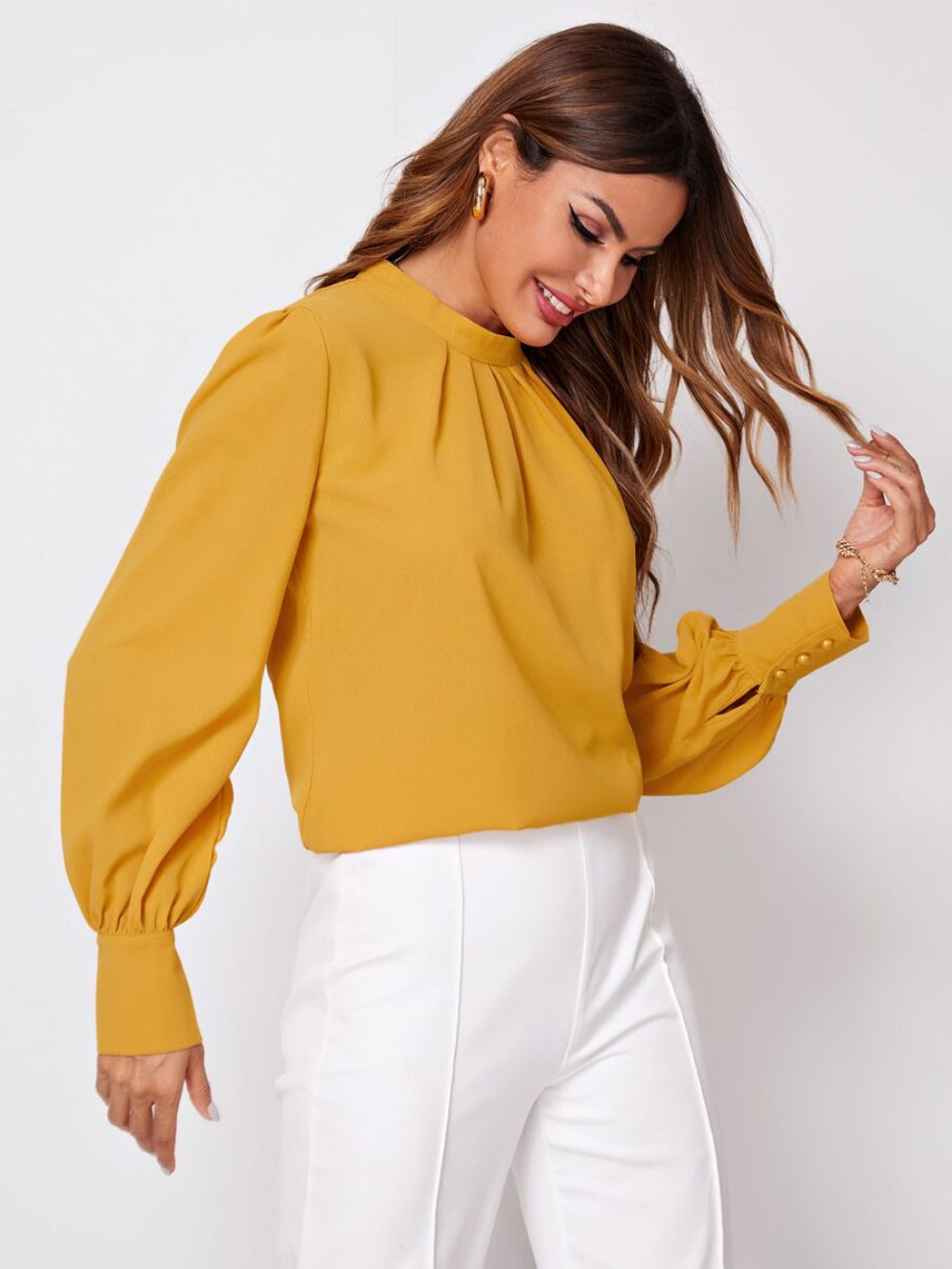 Women's Pleated Stand Collar Chiffon Shirt Women's Tops & T-shirt Unbranded