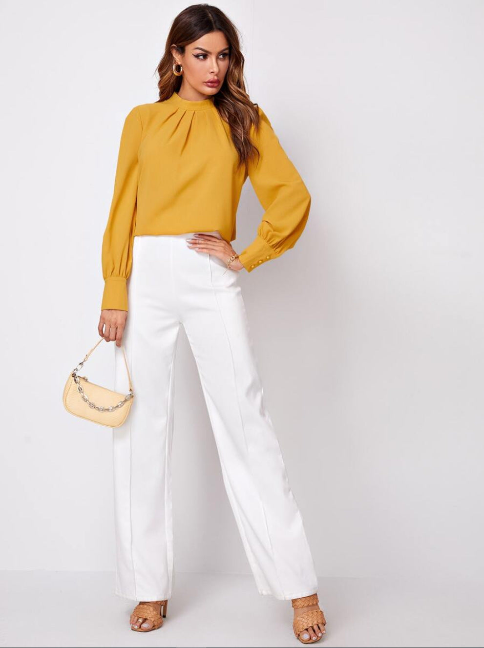 Women's Pleated Stand Collar Chiffon Shirt Women's Tops & T-shirt Unbranded
