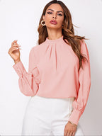 Women's Pleated Stand Collar Chiffon Shirt Women's Tops & T-shirt Unbranded Pink XS