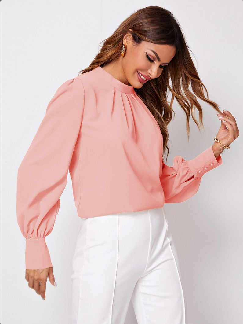 Women's Pleated Stand Collar Chiffon Shirt Women's Tops & T-shirt Unbranded