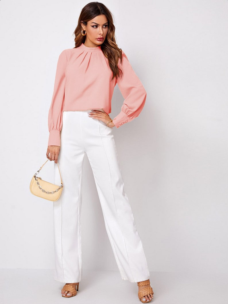 Women's Pleated Stand Collar Chiffon Shirt Women's Tops & T-shirt Unbranded