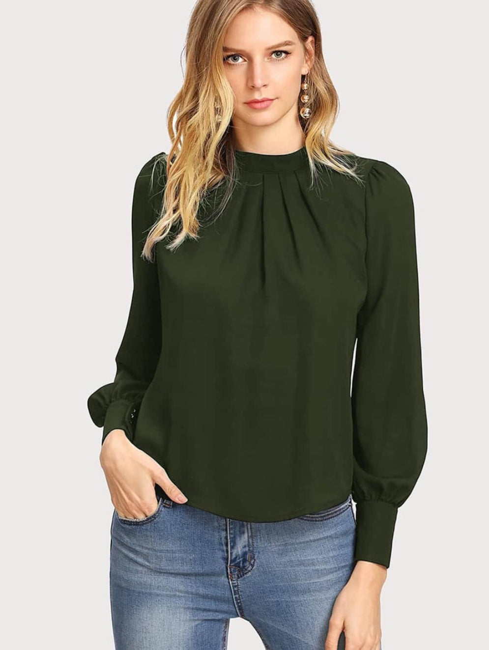 Women's Pleated Stand Collar Chiffon Shirt Women's Tops & T-shirt Unbranded