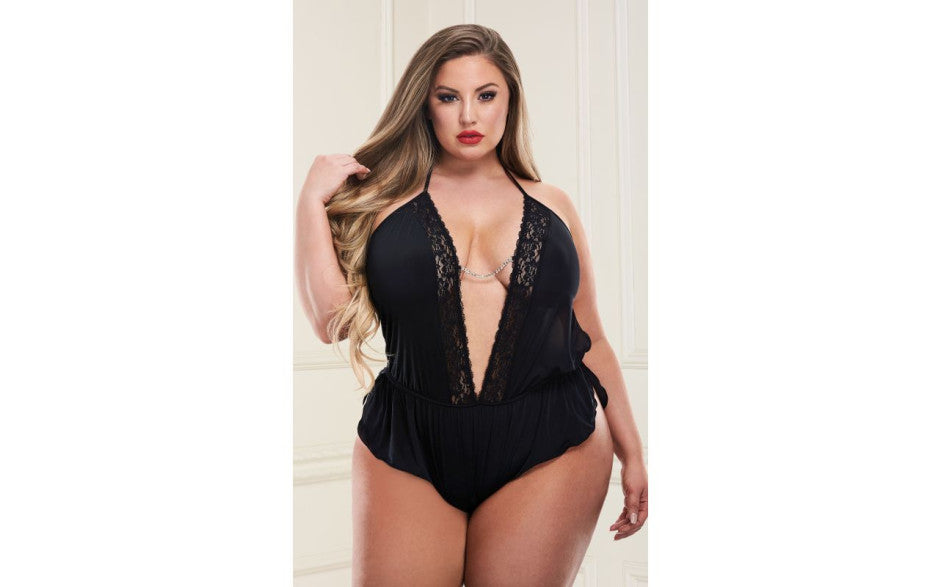 Baci Lingerie Sexy Satin Teddy With Deep V Neckline Black Queen Baci Lingerie Main image