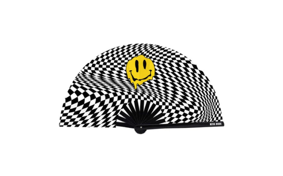 Neva Nude Trippy Checkers Melty Face Blacklight Folding Fan Neva Nude