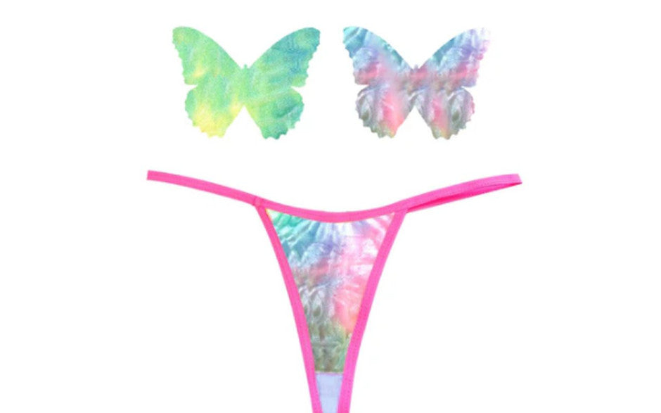 Neva Nude Rainbow Sherbet Tie Die Butterfly Pastie & Panty Set Secondary image