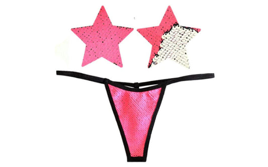 Neva Nude Bitchin Neon Pink & Silver Blacklight Sequin Pastie & Panty Set Neva Nude