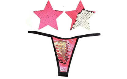Neva Nude Bitchin Neon Pink & Silver Blacklight Sequin Pastie & Panty Set Neva Nude