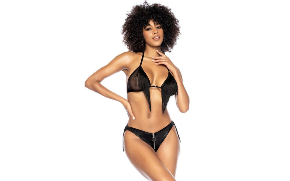 Mapale Fringe Halter 2 Piece Bra and Panty Set Black L / XL Secondary image
