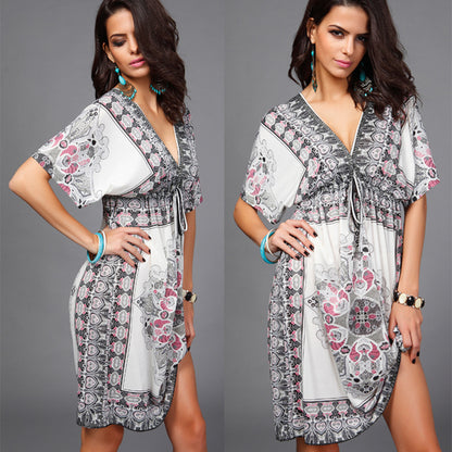 Women's Plus Size V Neck Sexy Milk Silk Long Dress