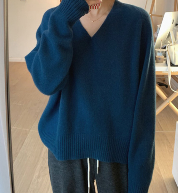 Korean Style Loose V-Neck Knit Sweater for Women
