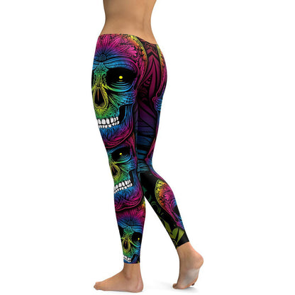 Rainbow Skull Leggings Women Plus Size Leggings Workout Casual High Waist Slim Pants S-4XL Plus Size Leggings