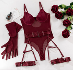 Women's Mesh Stitching Body Shaping Jumpsuit with Strap and Gloves for Women