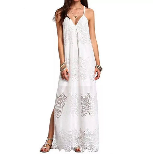 Women's Lace V Neck Spliced Dress (Beach Dress)
