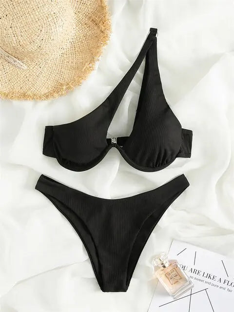 Women's Solid Ribbed Bikini Set