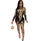 Women's Sequin Long Sleeve Sheer Jumpsuit