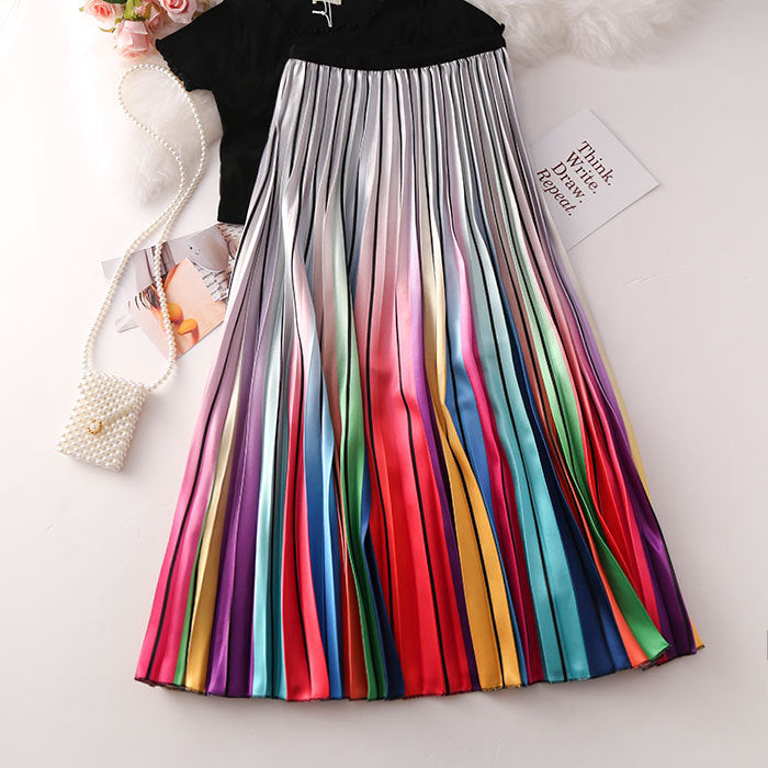 Women's Rainbow Print Pleated Skirt
