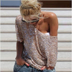Women's Stylish Sequin Off Shoulder T Shirt