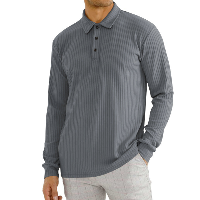 Men's Casual Polo Shirt with Vertical Stripes