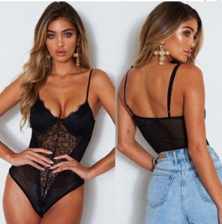Women's Lace Backless Lingerie Bodysuit