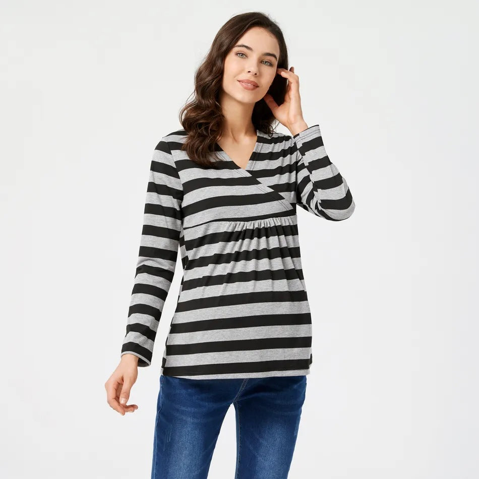 Women's Striped V Neck Maternity Nursing Tops