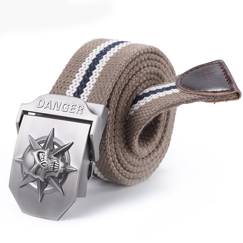 Men's Skull Automatic Buckle Canvas Belt (Wholesale)