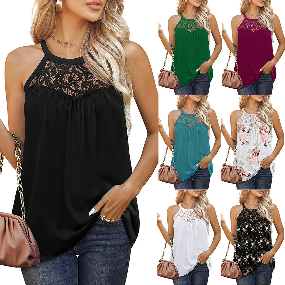 Women's Loose Fit Lace Halter Tank Tops