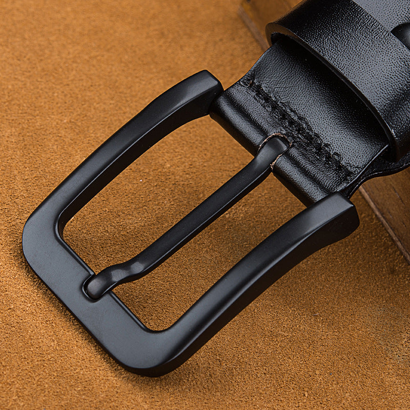 Men's Genuine Leather Belt - Black Simple Design