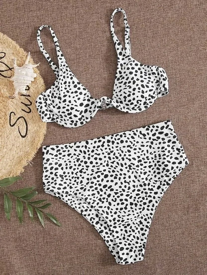 Women's Leopard Print Cut Out Underwire High Waist Bikini