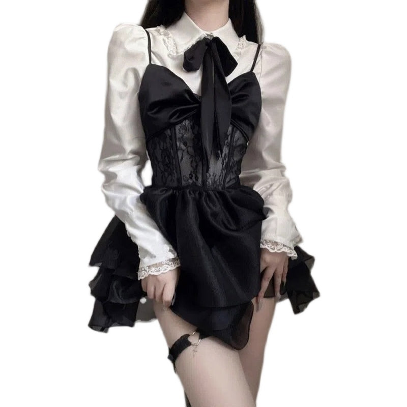 Women's Lace Halter Shirt Dress Set