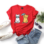 Women's Cartoon Cat Short Sleeve T Shirt