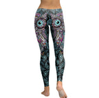 Women Cool Owl Digital Print Flower Fitness Workout Leggings Slim Elastic Plus Size