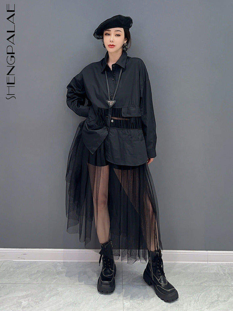 Women's Mesh Spliced Shirt Dress