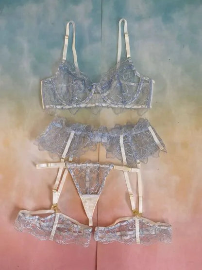 3 Piece Lace Bra Women Lingerie Set