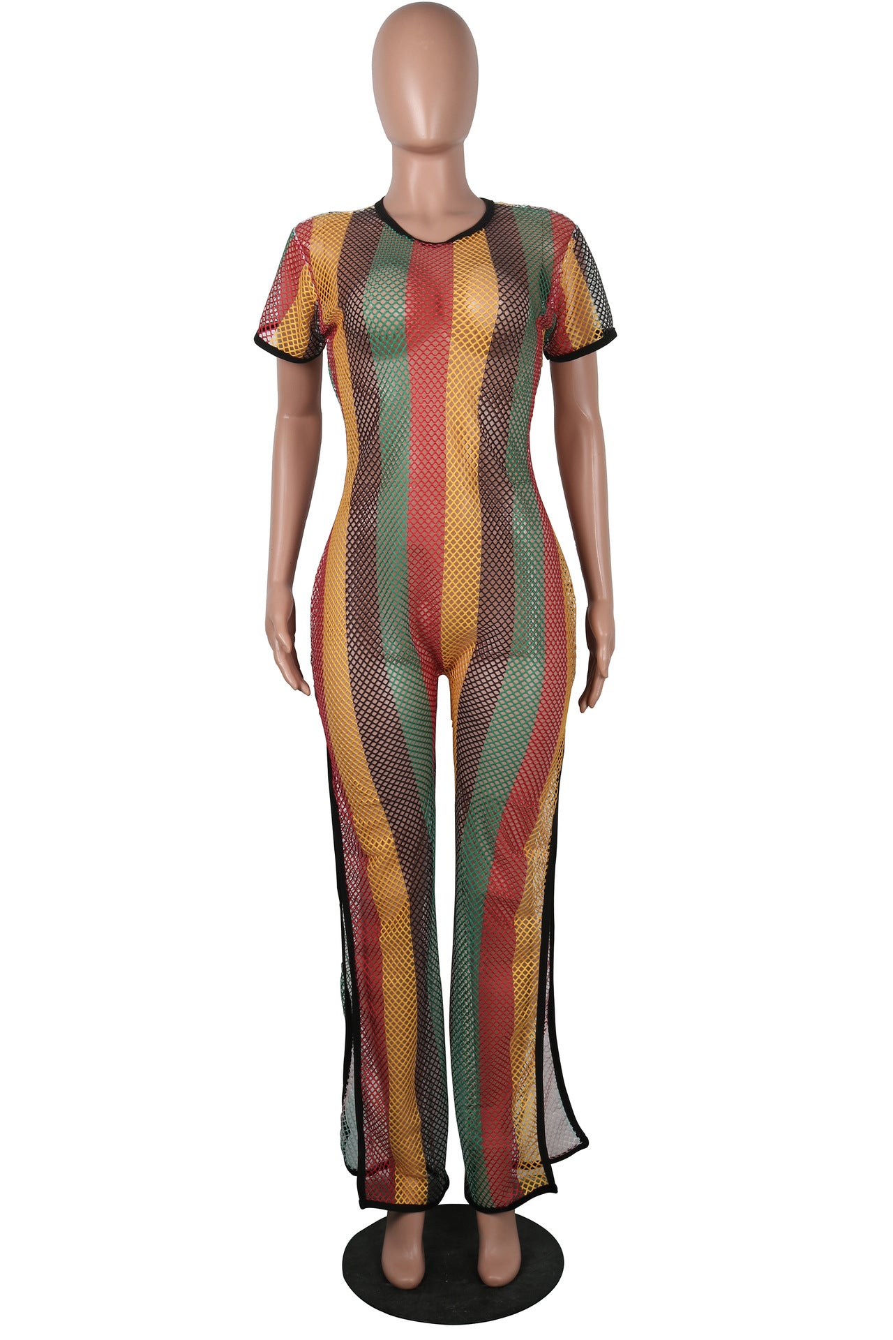 Women's Printed Jumpsuit, Split Jumpsuit, Mesh Jumpsuit
