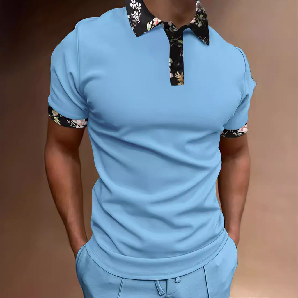 Men's Polo Shirt with Zipper and Print for Summer