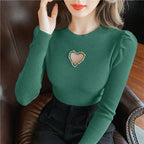 Women's Hollow Heart Beaded Knitted Bottom Shirt