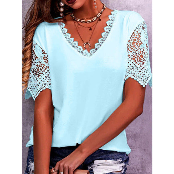 Women's V Neck Loose Short Sleeve Tops