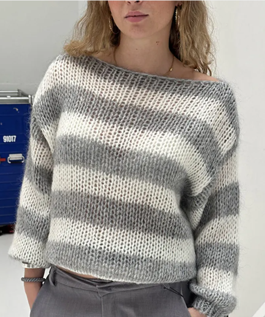 Women's Loose Striped Pullover Sweater ILLUSION CO Gray M