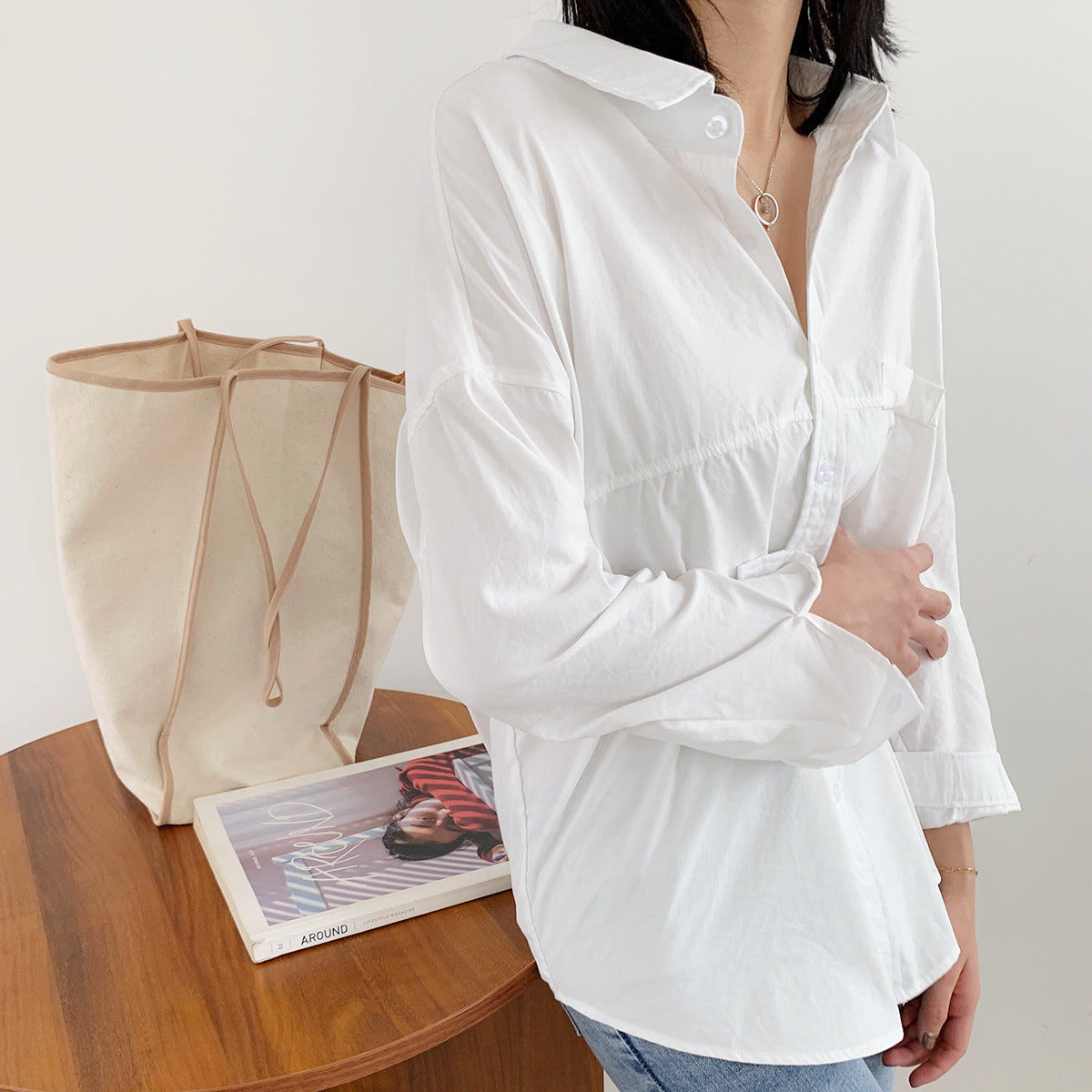 Women's Loose Plain Shirt Jacket