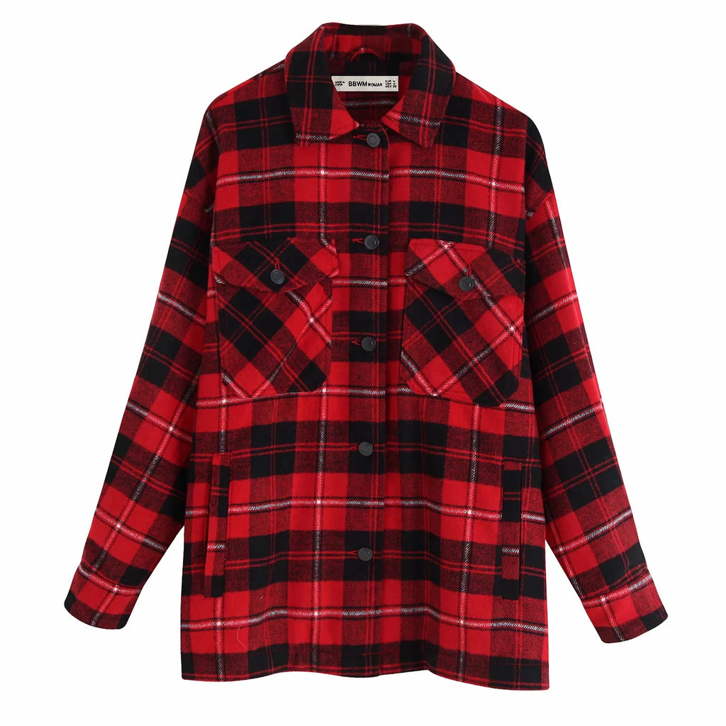 Women's Checkered Shirt & Blended Coat Women's Shirt Unbranded Red XS
