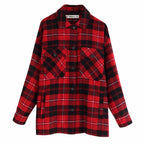 Women's Checkered Shirt & Blended Coat Women's Shirt Unbranded Red XS