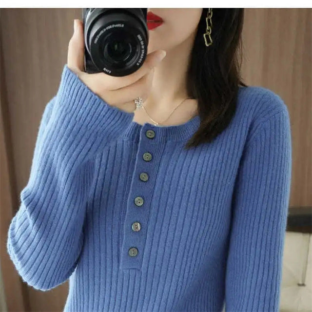 Women's O Neck Warm Sweater ILLUSION CO Haze Blue L