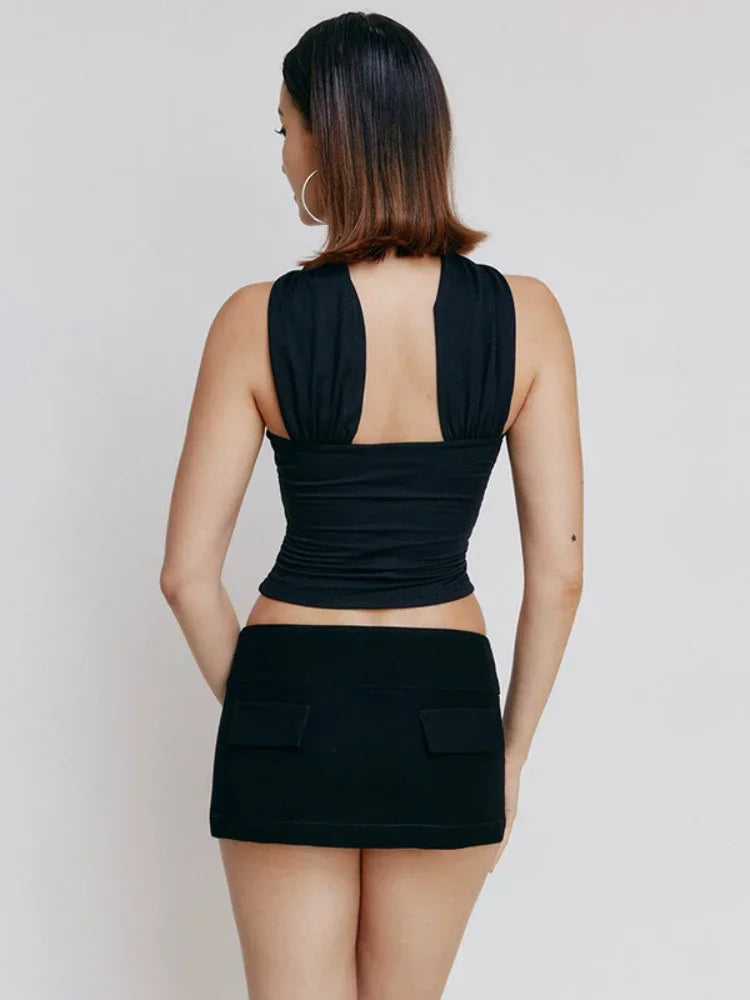 Women's Halter Backless Satin Crop Tops ILLUSION CO